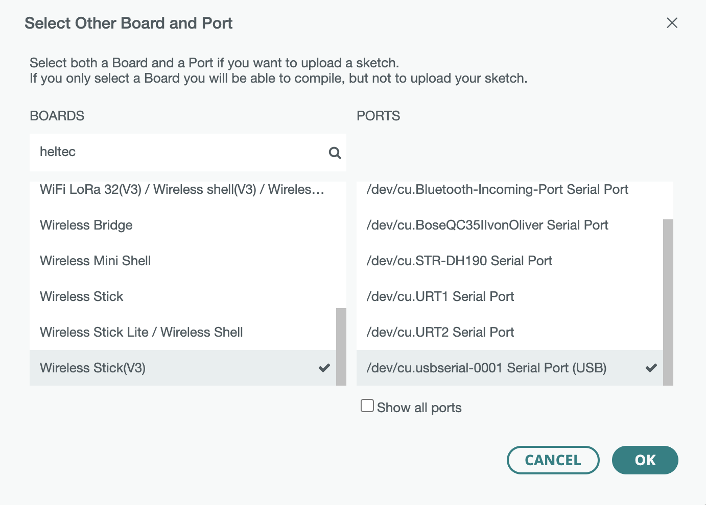 select the right board and port Arduino IDE