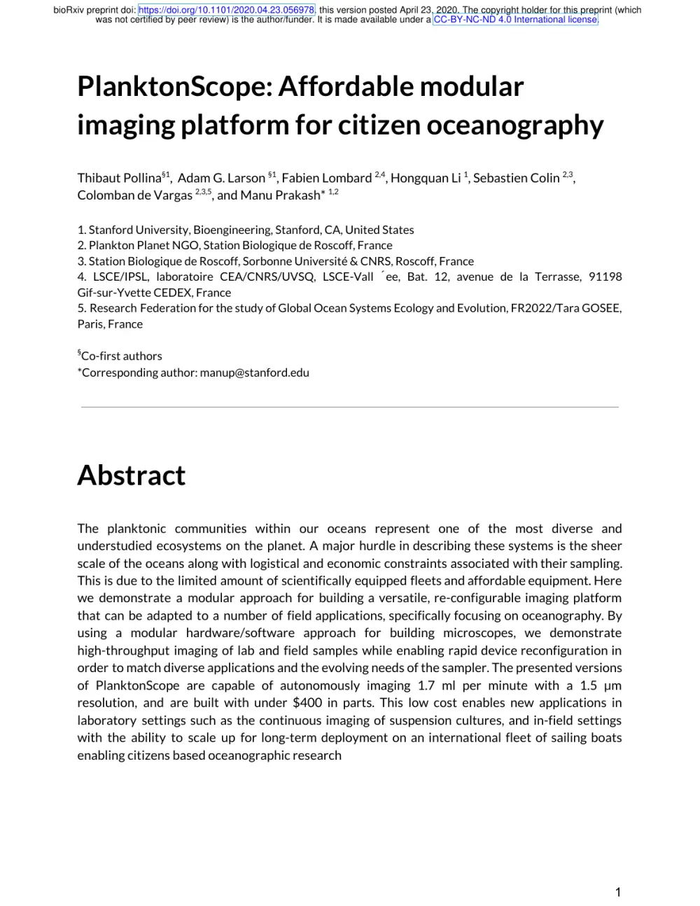 PlanktoScope Preprint